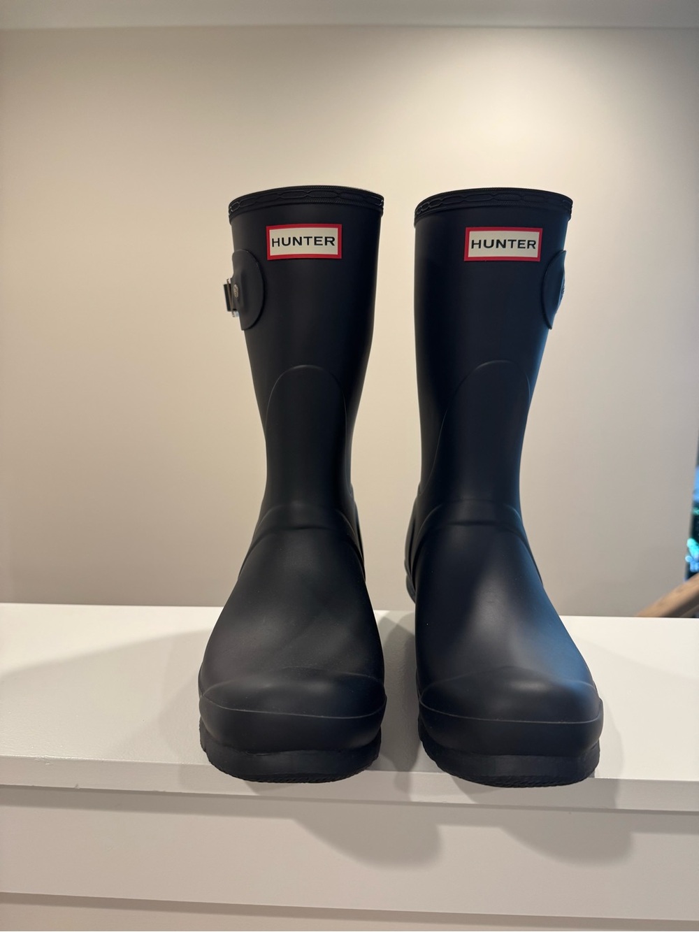 Hunter Navy Matte Rain Boots with Logo Trim